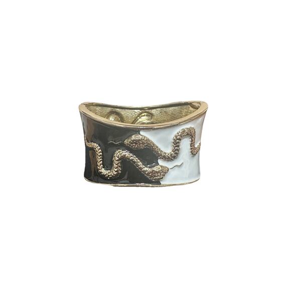 Sequin Nordstrom SERPENT Black White Tone Statement Enamel Bangle Bracelet #226 - Picture 1 of 4